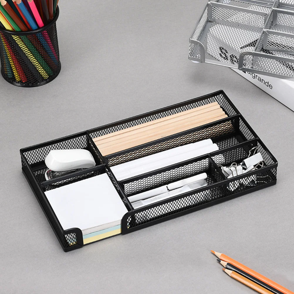 Metal Mesh Drawer Organizer Tray 6-Grid Design Rounded Corners Anti-Slip Base For Desk Storage Office Supplies