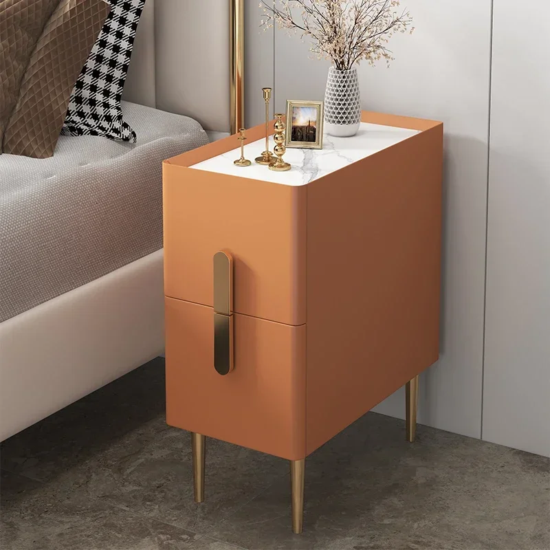 White Minimalist Night Table Metal Nordic Modern Luxury Gold Nightstands Drawers Storage Mesitas De Noche Furniture for Bedroom