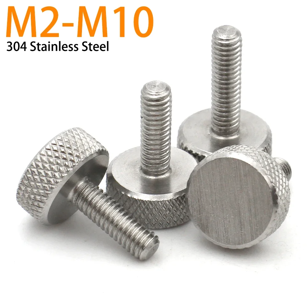 2-10pcs M2 M2.5 M3 M4 M5 M6 M8 M10 304 Stainless Steel Knurled Thumb Screws Flat Head Hand Tighten Bolts for Glass Curtain Wall