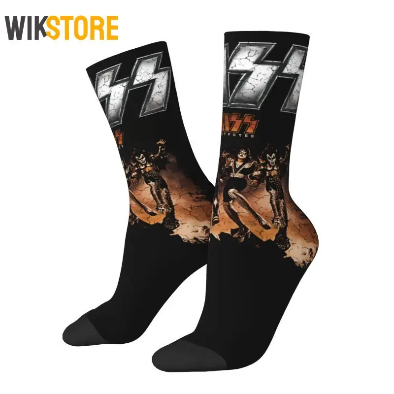 

Distressed Grunge Rock Kiss Band Men's Fashion Crew Socks Unisex Funny Hip Hop Heavy Metal Music Crazy Dress Socks