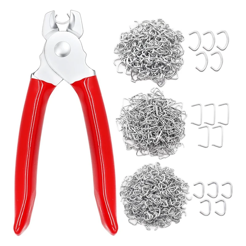 

300Pcs Hog Rings With Straight Hog Ring Pliers Kit 3/4In 1/2In 3/8In Galvanized Hog Rings For Animal Pet Cages,Bagging