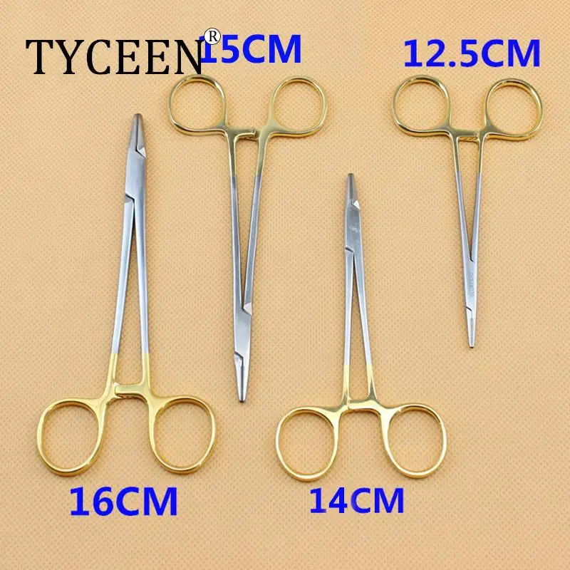 1PC Dental Needle Holder Plier TC Head German Reusable Stainless Steel Gold Plated Handle Orthodontic Forcep Surgical Instrument