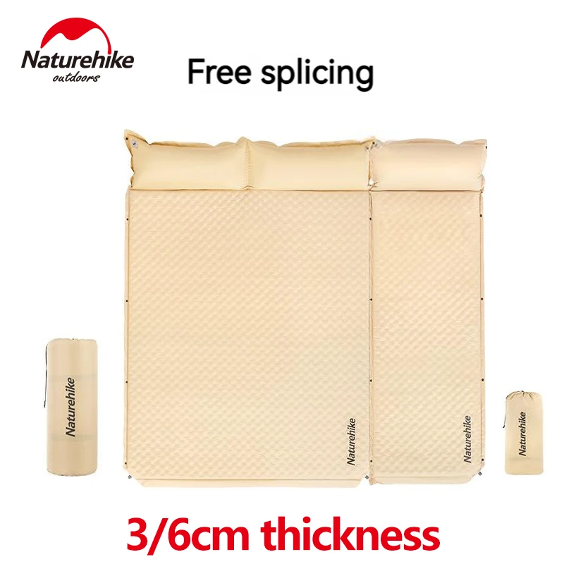 Naturehike Inflating Camp Mat Inflatable Sleeping Pad Air Sponge Cushion Single/Double Bed Mattress With Pillow Lightweight