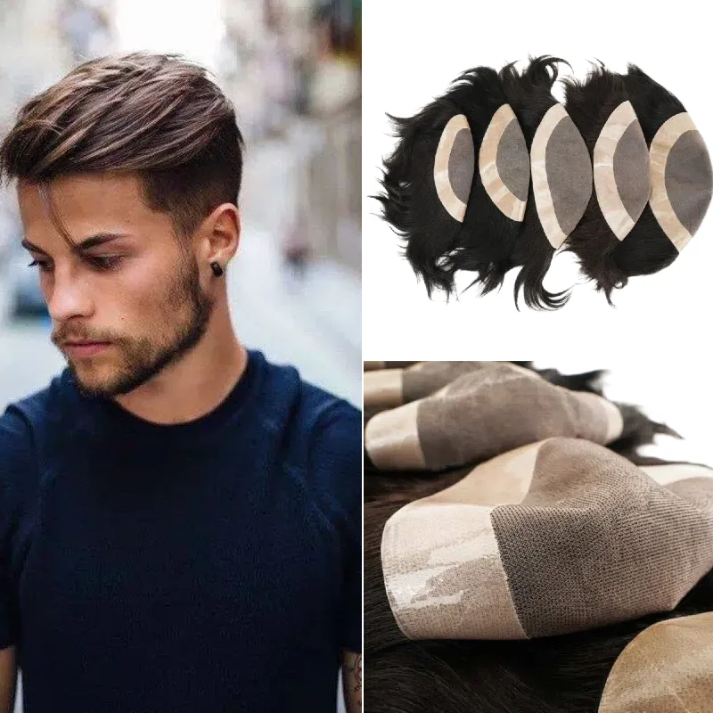 Human Hair Fine Mono Men Hair Topper 7x9 6inch PU+NPU Base Ready Stock Man Hair Wig Wholesale Color #1B