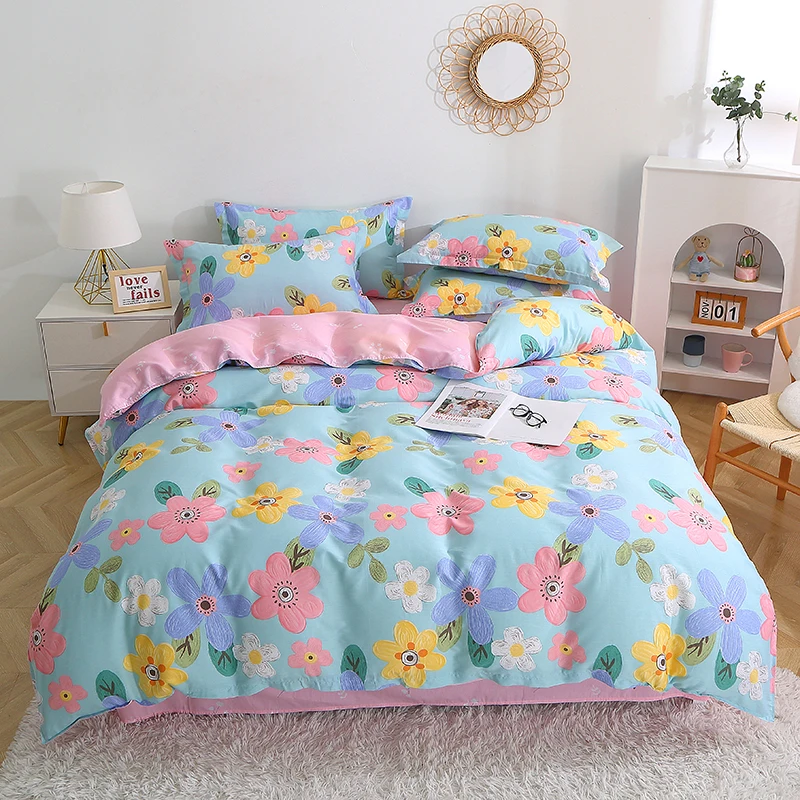 Colorful Floral Pattern Printed Duvet Cover Set Cotton Bedding Skin-friendly Durable Breathable Bedroom Decor Machine Washable