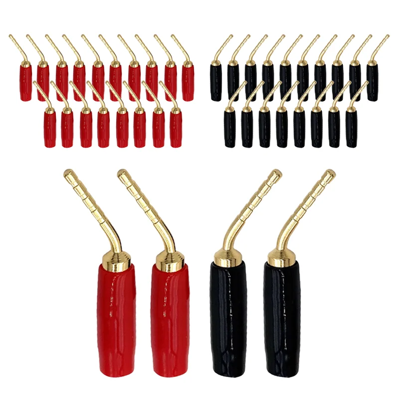 

20/100Pcs 2mm Red Black Curved Pin Banana Plug Connector Right Angle Banana Male Plugs Audio Speaker Wire Cable Connectors