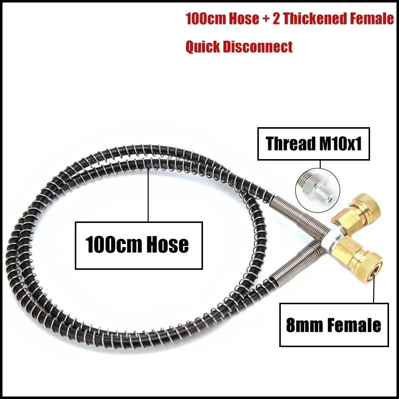 Manguera de alta presión con rosca M10x1, 100cm, para recarga de aire, manguera de nailon envuelta con resorte de acero inoxidable y conectores