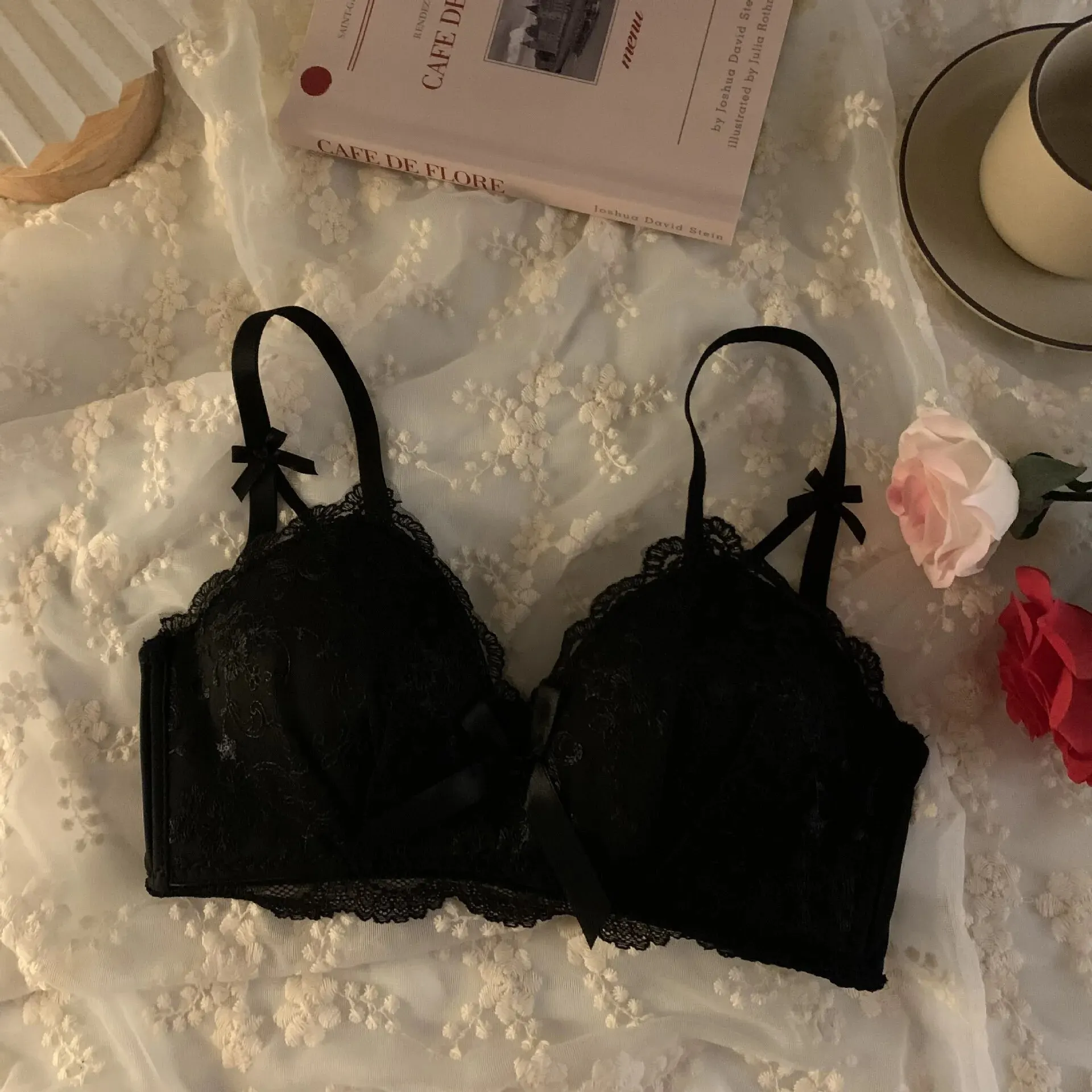 Embroidered Lace Without Steel Ring Bra Small Chest Gathered Anti Sagging Underwear Sexy Comfortable Beautiful Back Girl Bra