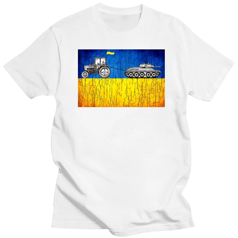 Funny Ukraine Ukrainian Farmer Tractor Tank Meme T-Shirt Summer Short Sleeve Casual 100% Cotton Men T-Shirts