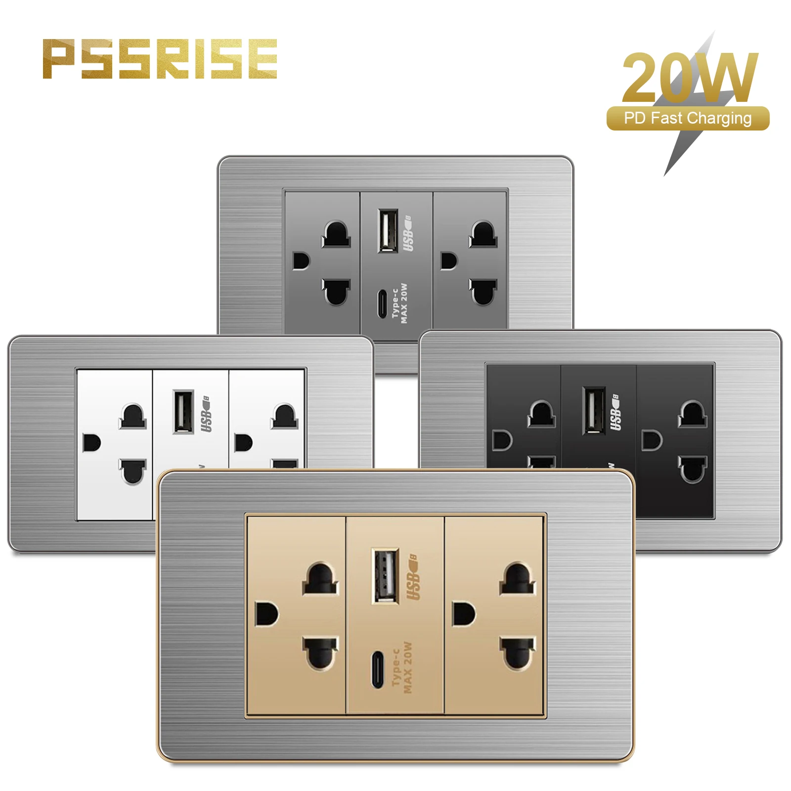 

Розетка PSSRISE (стандарт Таиланд) с быстрой зарядкой, AC 110V~250V, 118*74 мм, панель из нержавеющей стали, тайская электрическая настенная розетка