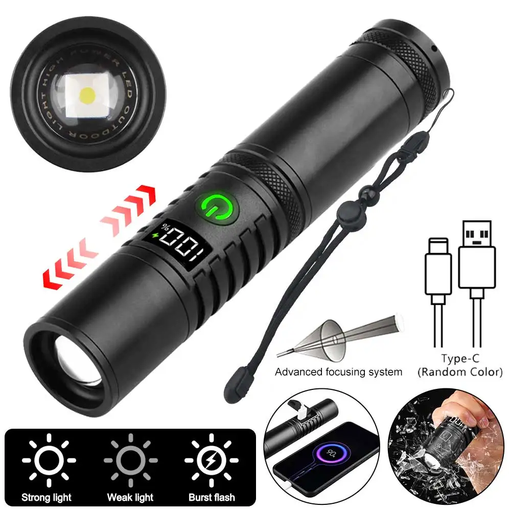 

Mini White Laser Powerful Flashlight or Battery Zoom Torch Light Rechargeable Lamp with Tail Rope Power Indicator