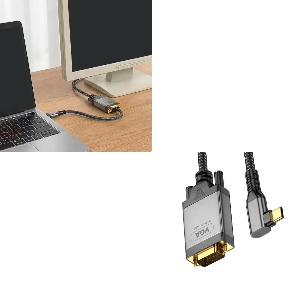  Type C To VGA Adapter Cable 2m For 1080P Video Output With Braided Design