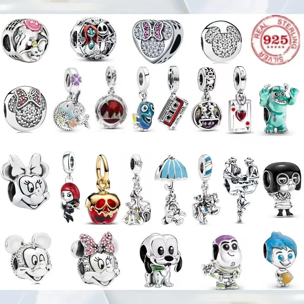 925 Sterling Silver Cute Minnie Dog Cartoon Character Charm Bead Pendant Female DIY Exquisite Stunning Jewelry Halloween Gift
