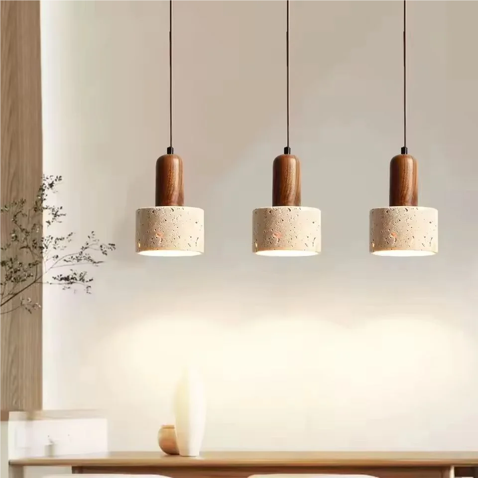 LED E27 Stone Pendant Lamp Wood Hanging Light for Bedroom Bedside Light Dining Table Small Light Home Decoration