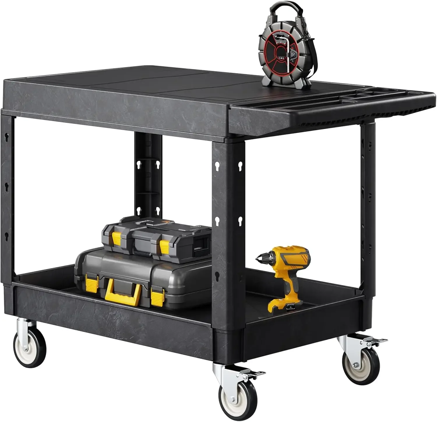 Utility Cart, 550 lbs Load Capacity, 37 x 25.4-inch Service Cart, Two-Shelf Heavy Duty Plastic Utility Cart with 360° Swivel Whe