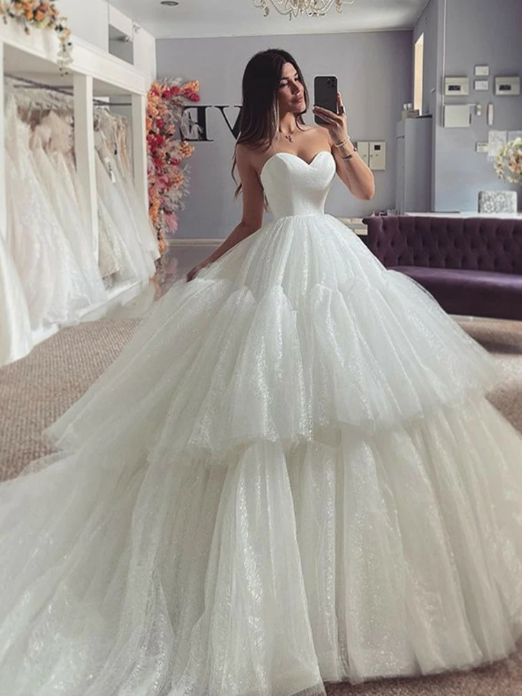 Customized Tiered Lace Princess Wedding Dresses Ball Gown Sweetheart Corset Bride Dress Puff Tulle Wedding Plus Size