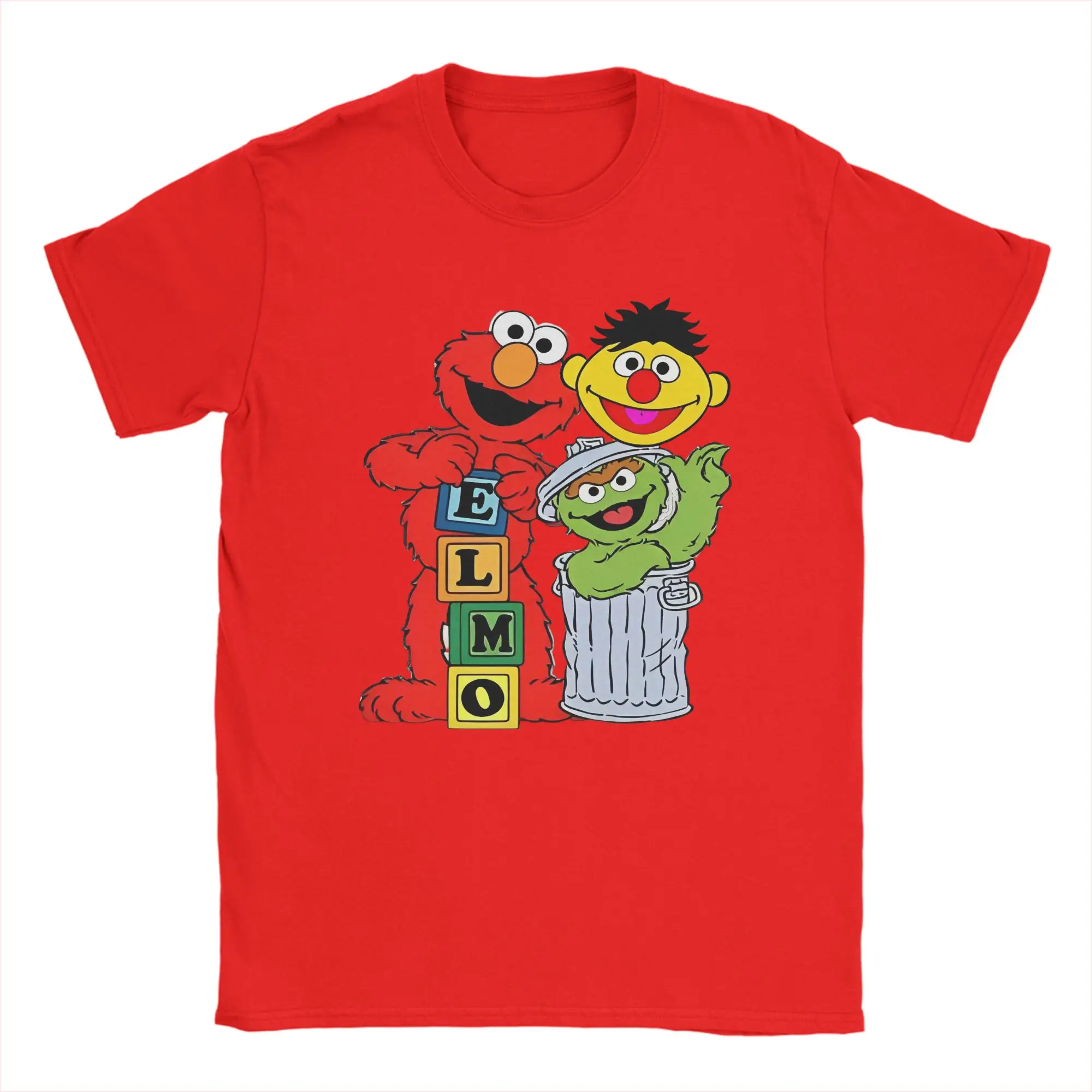 Sesames Streets  Elmo T Shirt Men Women's Cotton Humor T-Shirts Round Collar Oscar  Tees Short Sleeve Clothing 4XL 5XL