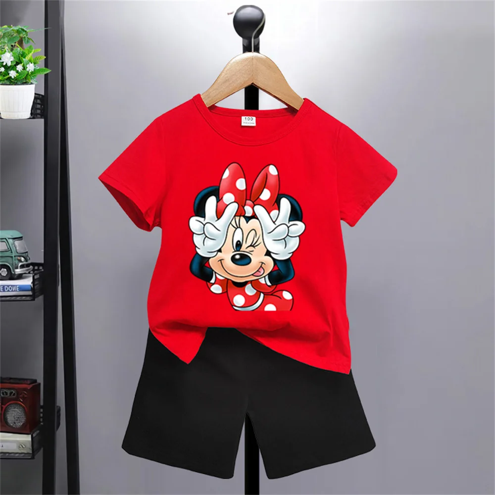 New Disney Mickey Mouse Short Sleeve Shorts Set Boys Girls Kids Sweatshirt cartoon top casual promotional clothing 100-160