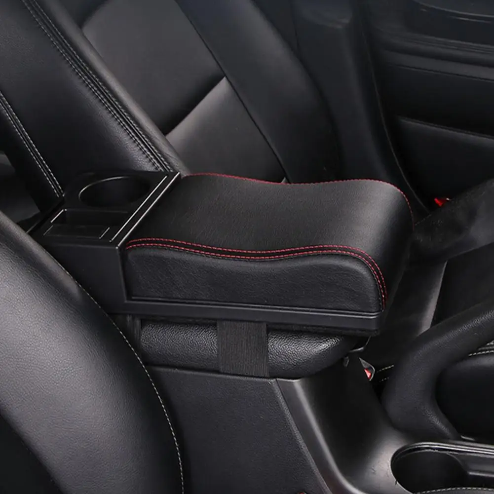 Car Armrest Pad PU Leather Elbow Support Cushion with Cup Holder Storage Slot Universal Auto Arm Rest Protector Interior Access