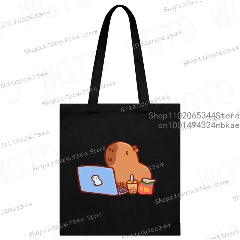 Cute Capybara Canvas Bag for Women Shopper Handbags Environmental Storage Reusable Shoulder Tote Bag Cartoon Capybara Hand Bag