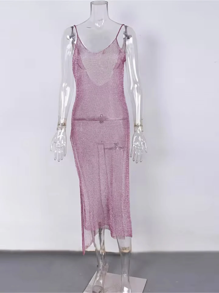 

Sexy Net Mesh Sheer Knitted Glitter Tunic Beach Cover Up Cover-ups Long Beach Dress Beach Wear Beachwear Female Women Robe V651