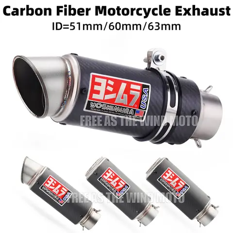 51mm 60mm 63mm Carbon Fiber Yoshimura Motorcycle Exhaust Muffler Escape for Honda Kawasaki Yamaha Suzuki Exhaust Modified Parts