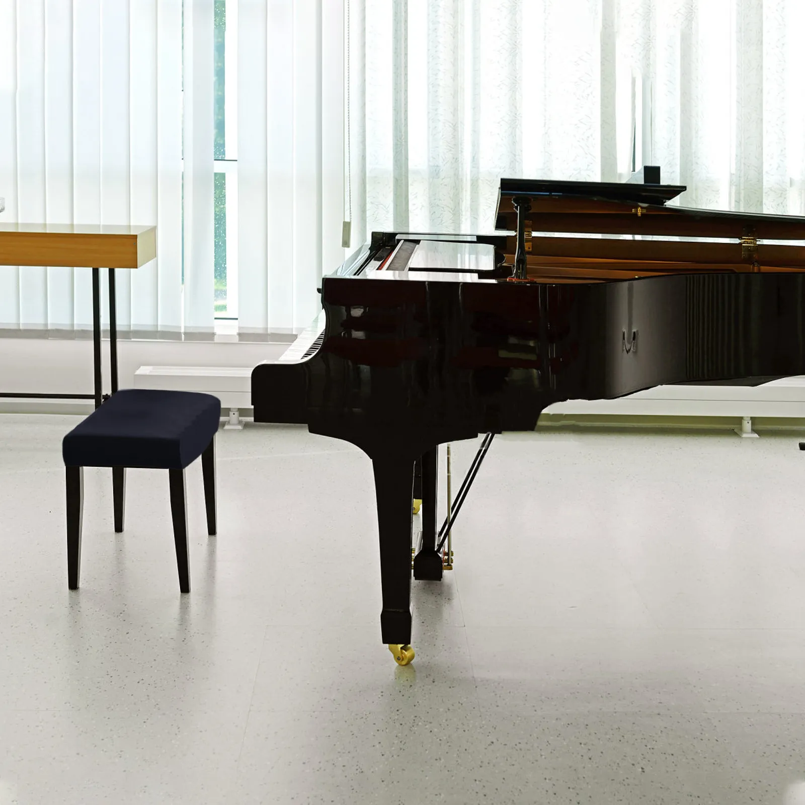 Pure Color Elastic Piano Stool Cover Full Coverage Polyester Bench Slipcover Washable Dust Proof Stretchable Home Shop Meeting