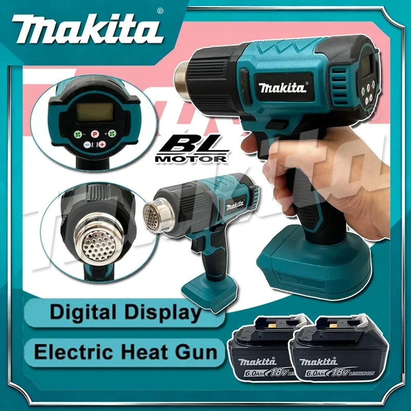

Makita Digital Display Electric Air Guns Cordless Heat Gun 2 Nozzles Industrial Shrink Wrapping Hot Air Gun for 18V Battery
