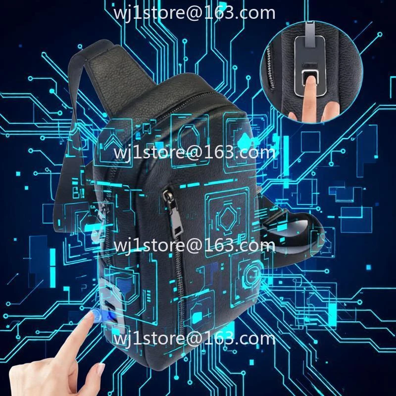 Business Travel Sling Bag for Men, Waterproof Leather with Fingerprint Lock & Multiple Pockets