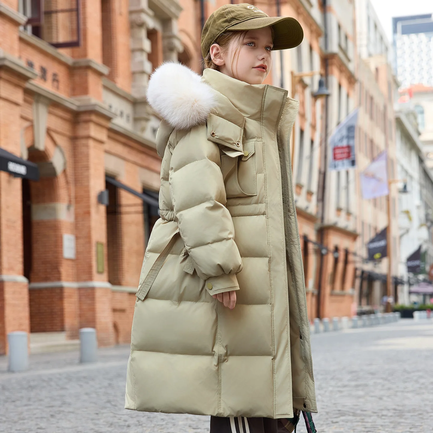 

Children Mid-length Duck Down Jacket Winter Hooded Fur Collar Kids Girls Puffer Jackets Loose Thicken Warm Teens Girls Outerwear