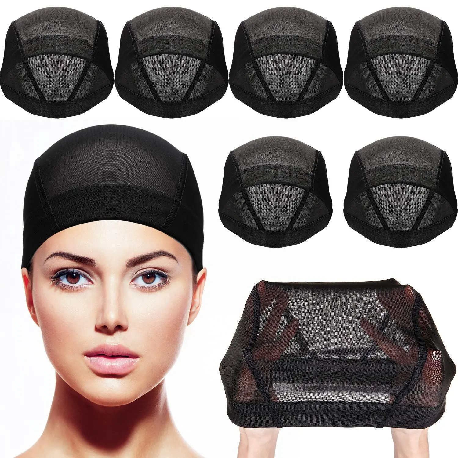 Black Mesh Wig Cap, 2-in-1 Non-Slip Wig Cap - Flexible Nylon Dome-Shaped Hairnet Ensures a Tight Fit, Elastic Cap, Wig Accessory