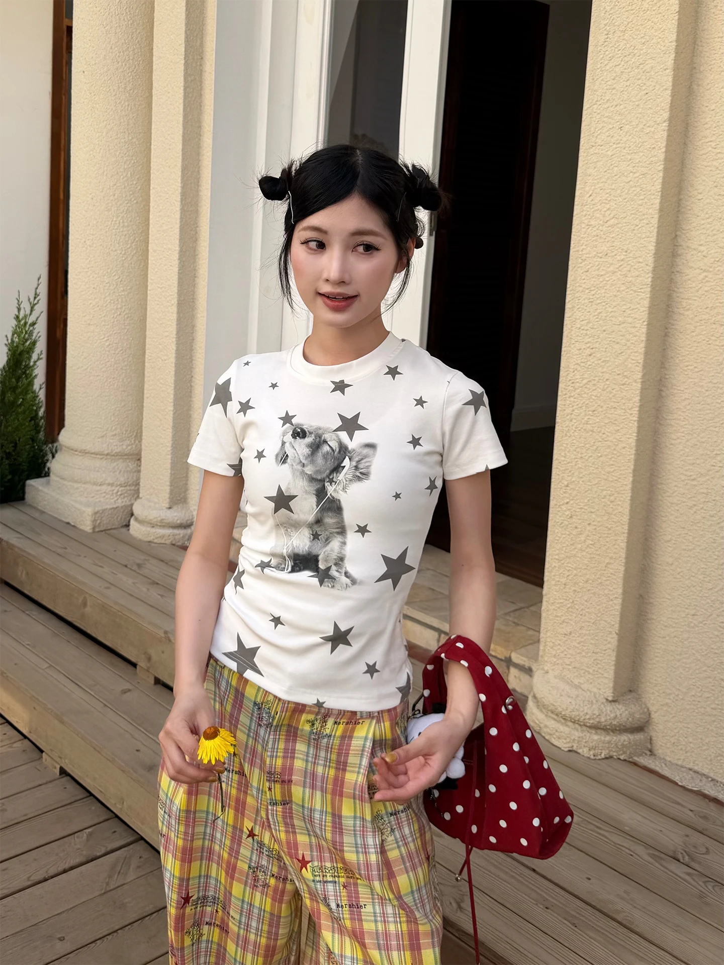 

Женская летняя футболка Don Cry Star с принтом щенка, с коротким рукавом, приталенная, повседневная, удобная, дышащая, из смесового хлопка и полиэстера