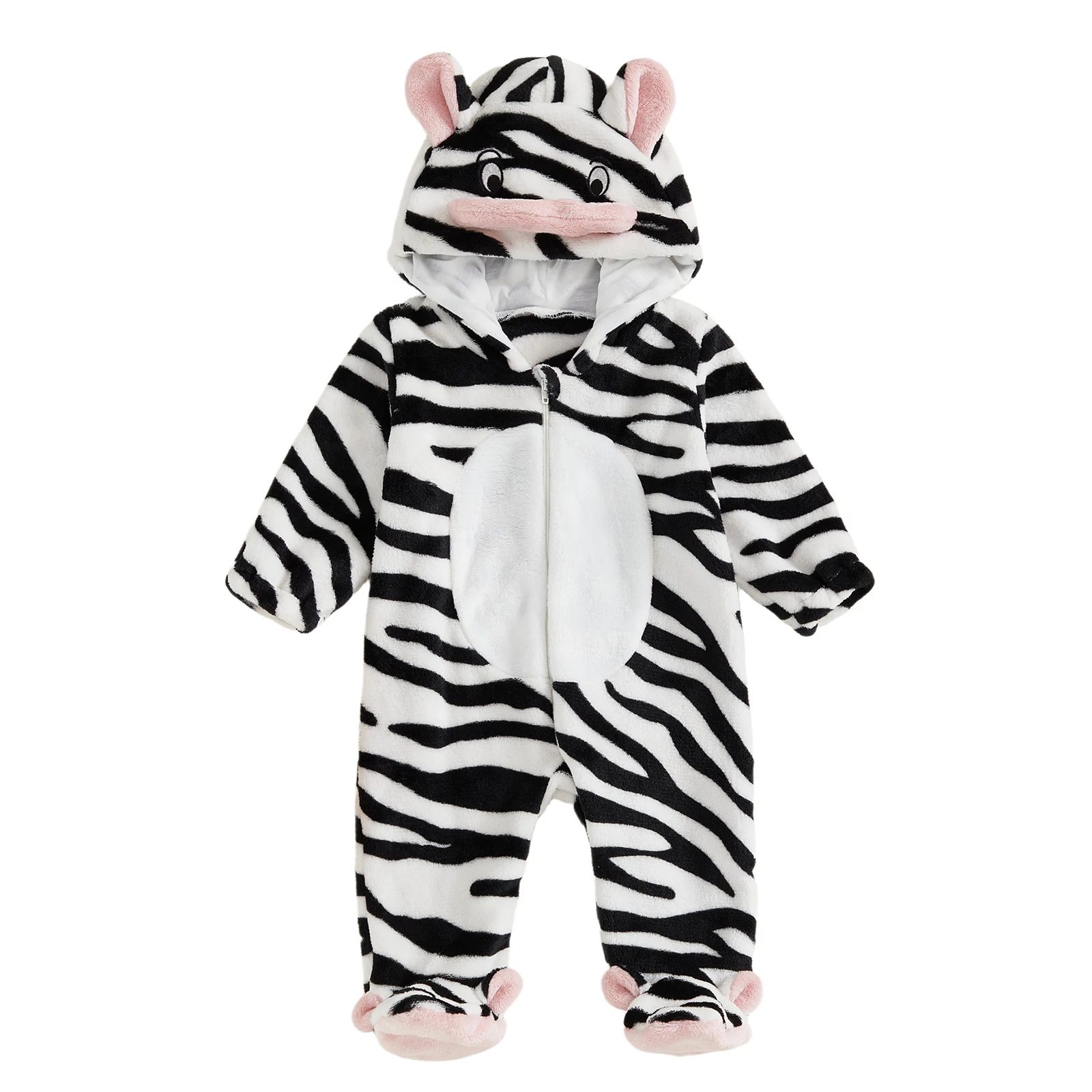 

Комбинезон с капюшоном для малышей 0-9 месяцев, милый модный костюм зебры на Хэллоуин, комбинезоны с длинными рукавами