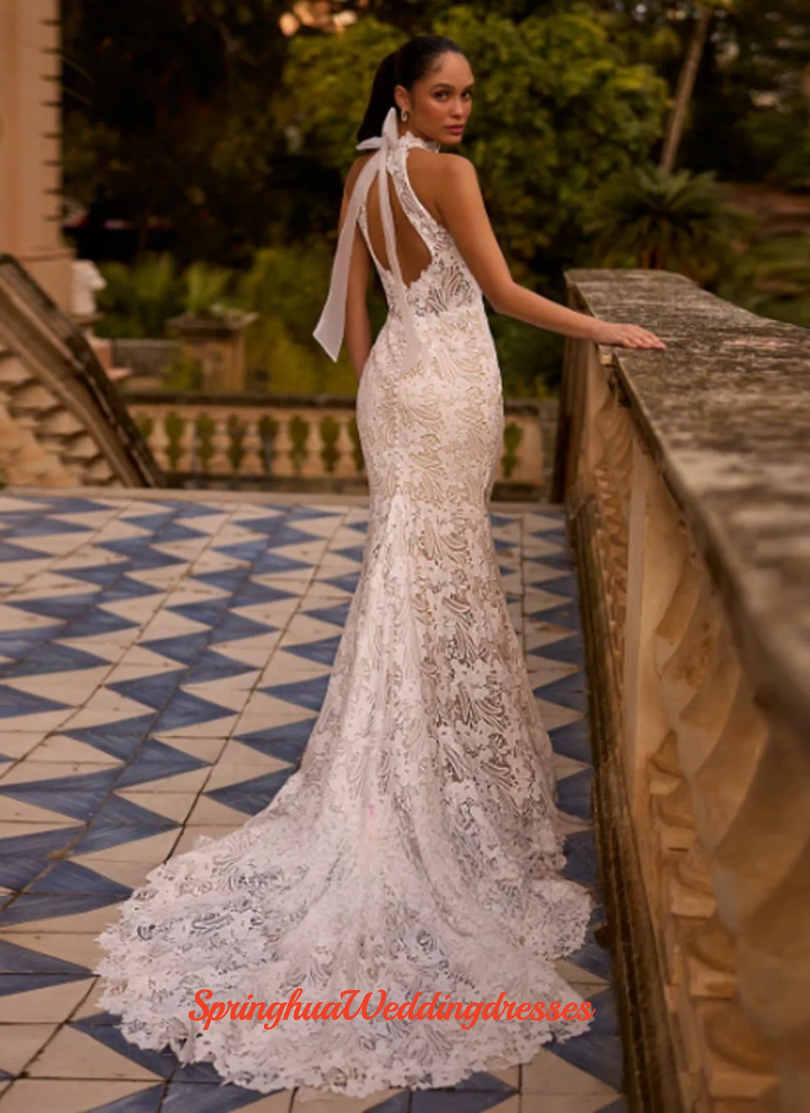 Customized Halter Neck Sleeveless High Quality Lace Mermaid Wedding Dress Backless Zipper Bridal Gowns Vestidos De Novia