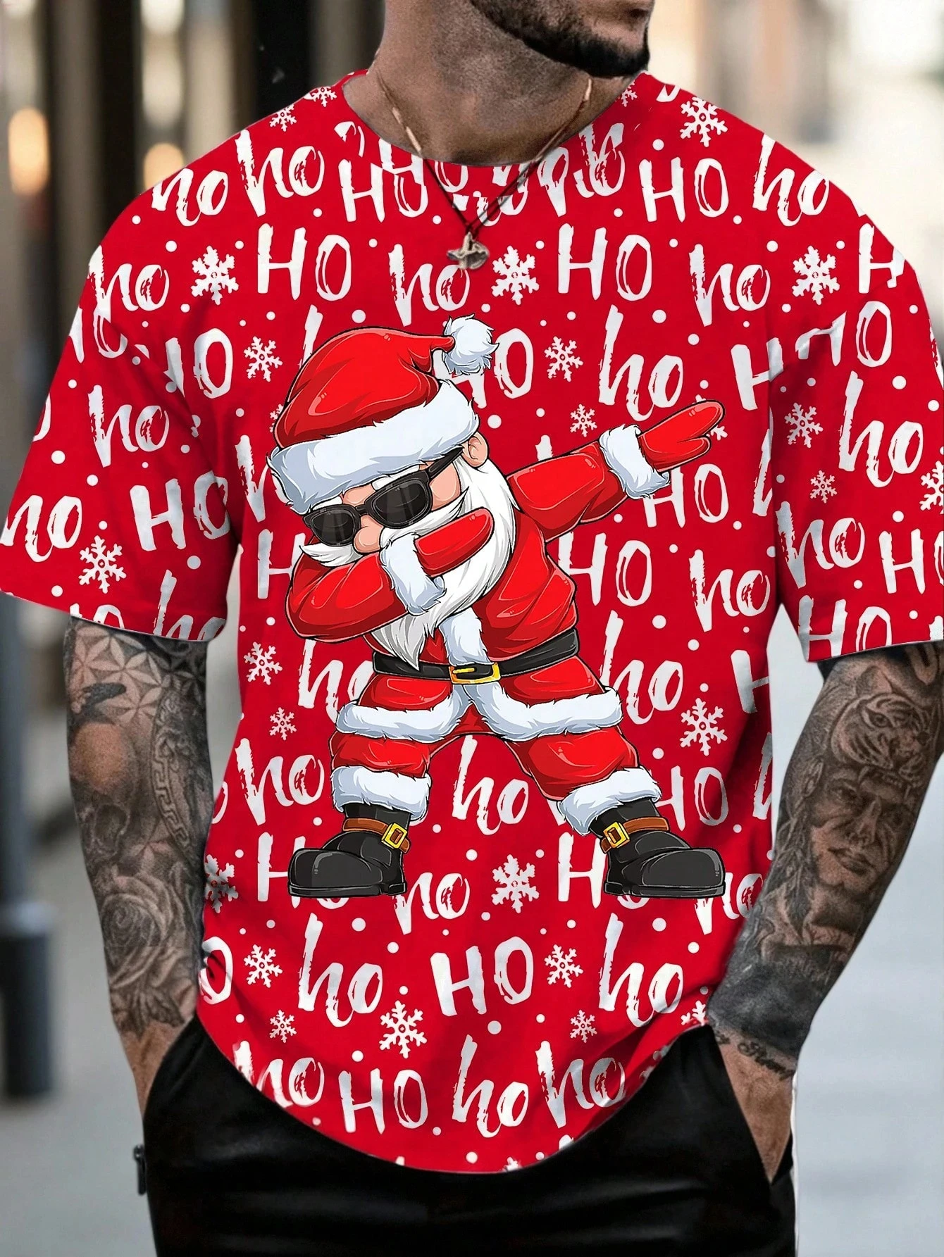 Christmas Men's Round Neck T-shirt 3D Santa Claus HO Letter Printing Outdoor Christmas Gift Party Daily Casual Short Sleeve