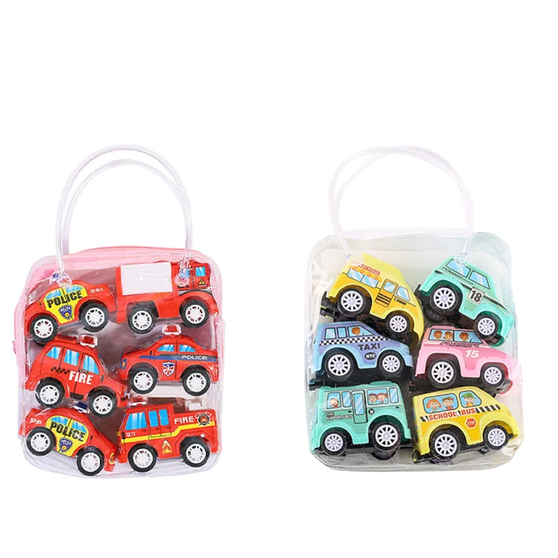 Children's cartoon mini inertia fire truck set toy car bag gift creative toys 6pcs