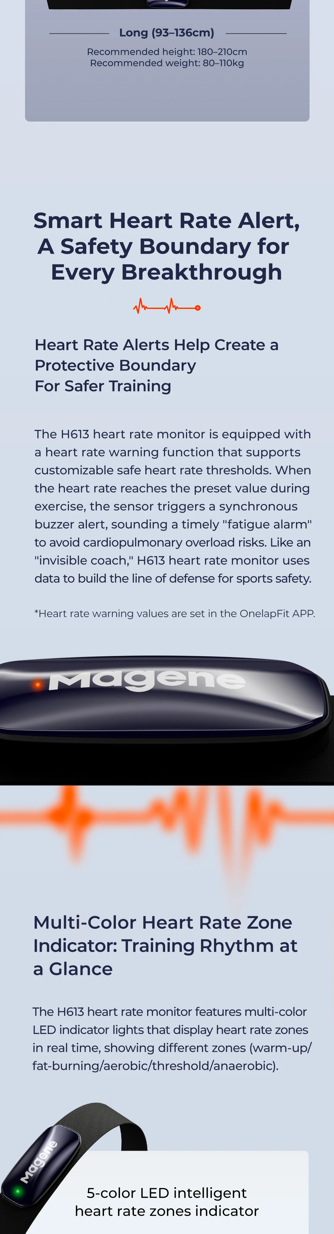 Magene H613 Herzfrequenzmesser, geteilter Brustgurt, 3-Kanal-Bluetooth, wiederaufladbarer Herzfrequenzsensor, Gesundheits-App, kompatibel mit Zwift – Detail 4