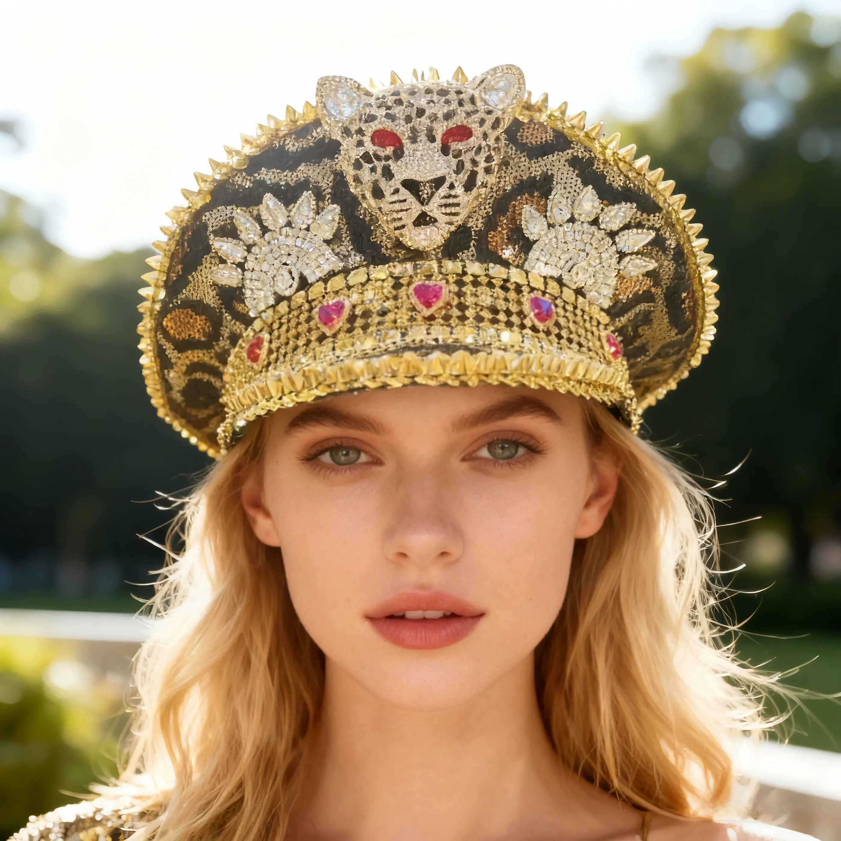 

Steampunk Captain Hat Rhinestone for Carnival, Mardi Gras, Vintage Military Accessories & Cap for Men & Women