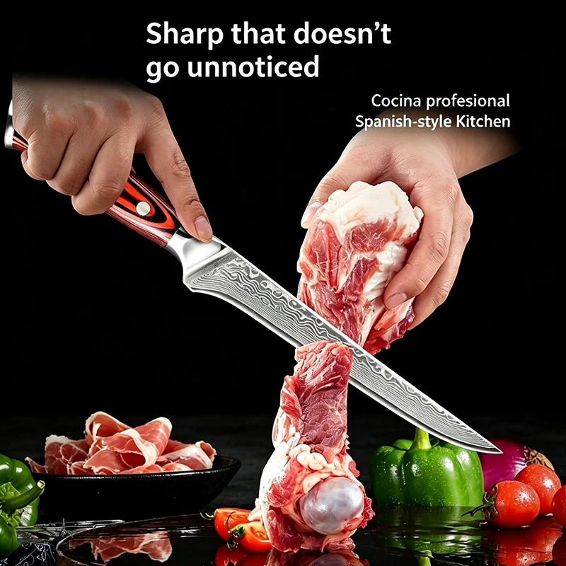 Hand‑Forged VG10 67‑Layer Damascus Steel Boning Knife, High Hardness Butcher Knife Comfort Wood Handle Household Kitchen Meat