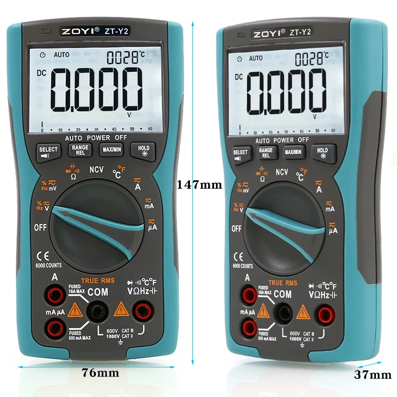 ZOYI ZT-Y2 digital multimeter with automatic ranging, high precision, and capacitance measurement capabilities