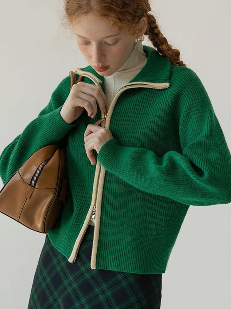 

Retro American Preppy Style Cardigan Women Long Sleeve Loose Casual Knitted Sweaters Fall New Double Zipper Vintage Female Tops