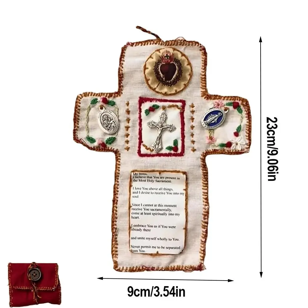 Cross Included Inside Pocket Shrine with Silver Handmade Sewing Accessories Mini Travel Shrine Pouch Stitched Pocket Shrine