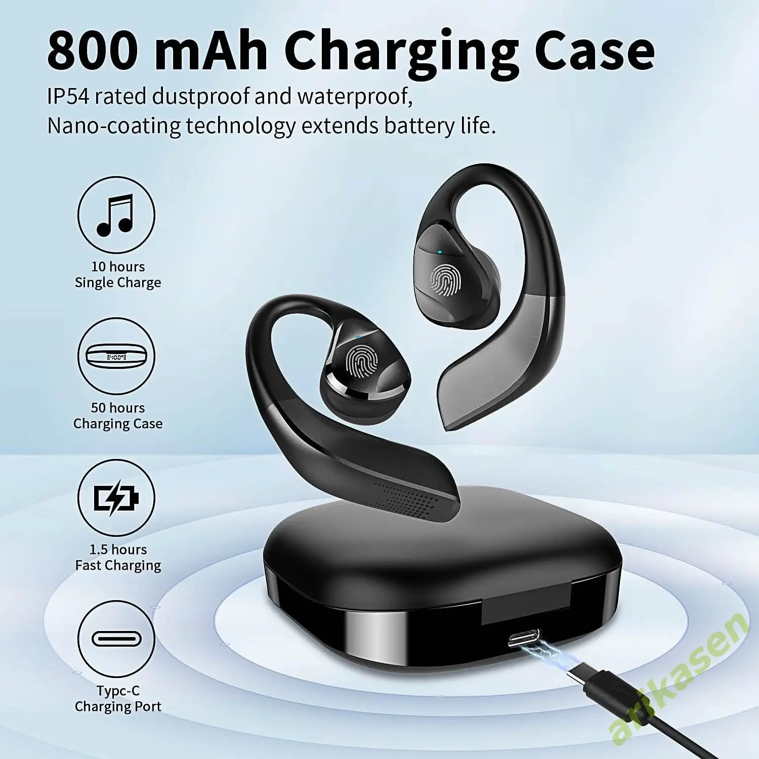 OWS Sport Earphone Open Ear Headphones Wireless Bluetooth 5.3, Open Ear Earbuds with Dual 16.2mm Dynamic Drivers 50 Hrs Playtime