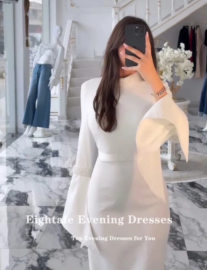 Eightale Arabic Wedding Dresses O-Neck Customized High Neck Beaded Mermaid Bridal Gowns Long Sleeves Satin vestidos de novia