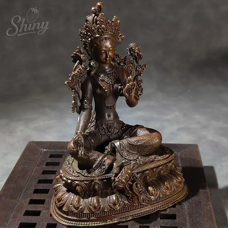الرجعية الأخضر تارا بوذا سبيكة زخرفة سطح المكتب المنزل عرض بوديساتفا تمثال التانترا النيبالية البرونزية جمع #3