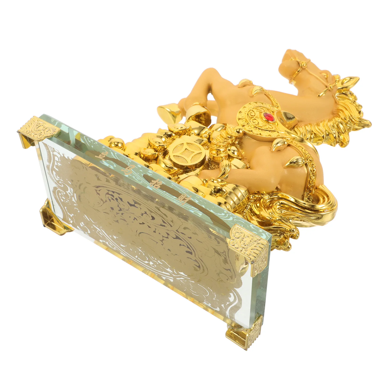 

Golden Horse Sculpture 8.65x5.89x3.54in Feng Shui Wealth Luck Desktop Ornament Office Table New Year Horse Prosperity Statue