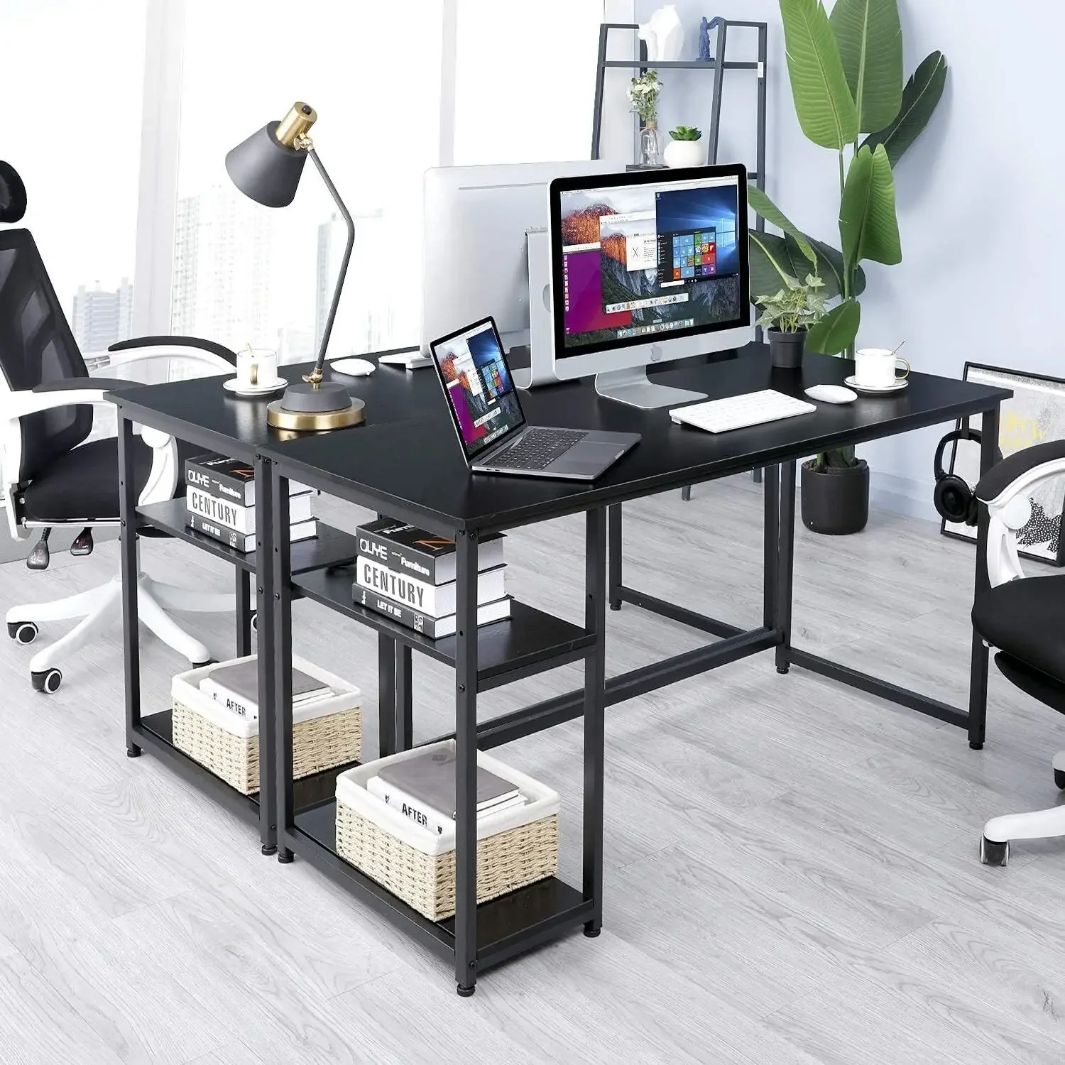 Homfa Computer Desk w/Open Storage Shelves 120x60 cm, Multifunction Trestle Desk, Home Office Desk/Studio Workstation