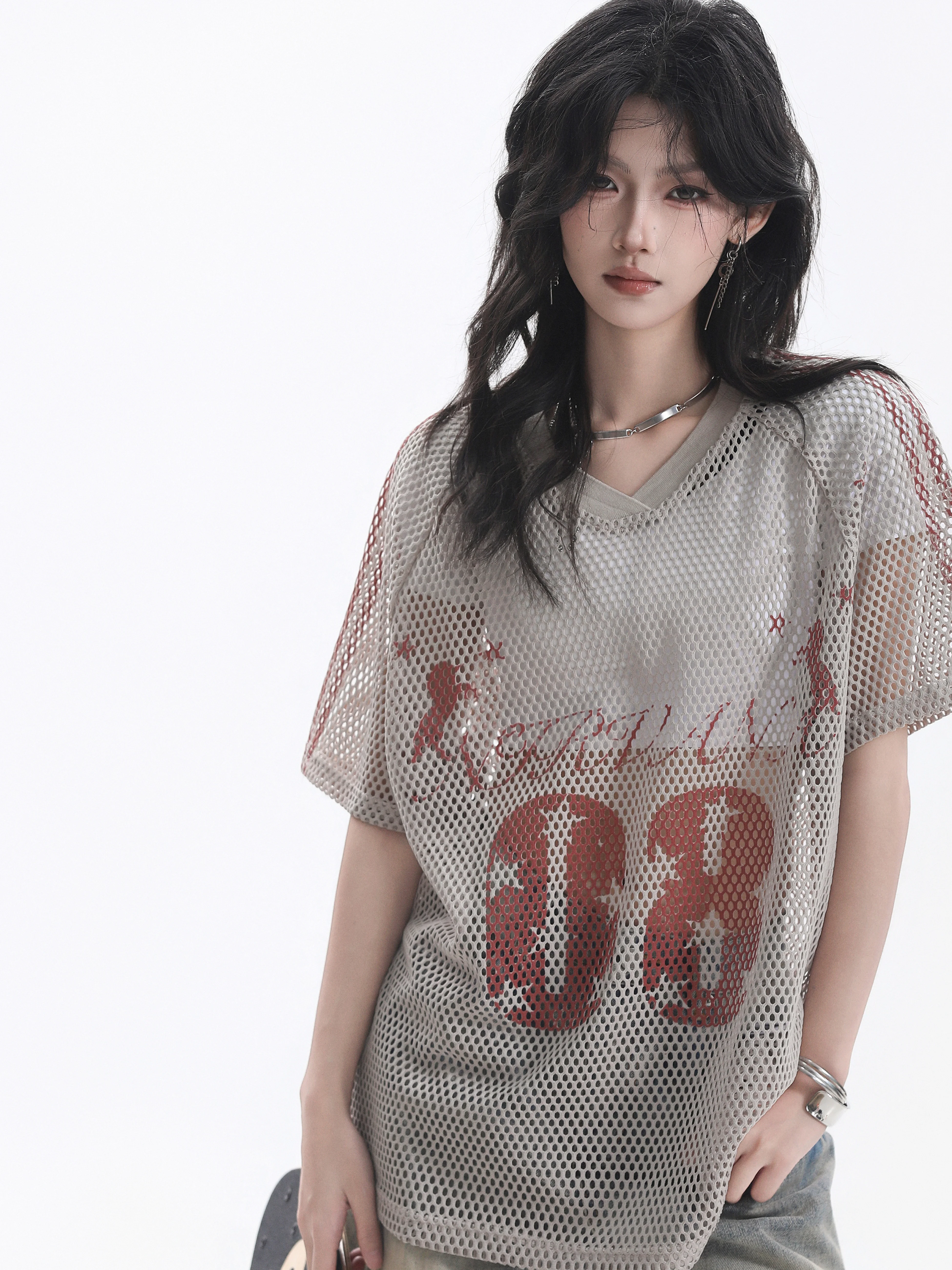 American Style Oversize Short Sleeve Transparent Skin Ball Shirt Style Versatile Neutral Top Small Ball Ball Casual T-shirt