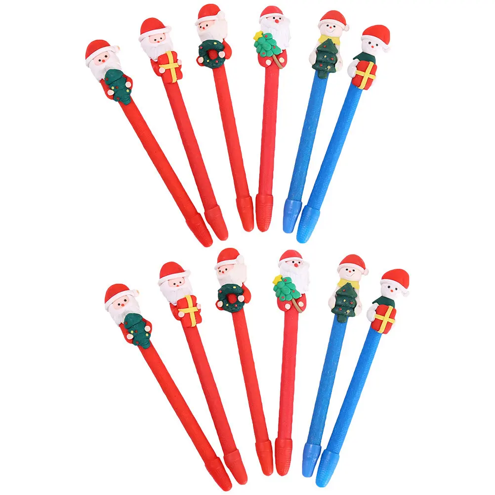 12Pcs Christmas Ballpoint Pens Cute Cartoon Christmas Tree Santa Design Reliable Performance Bright Ink Students Stationery