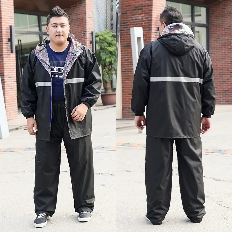 Plus Size Raincoat  Rain Pants MenLarge-sized Rain Gear Reflective Strip Oversized Rain Jacket Ride Rainwear Full-figured Poncho